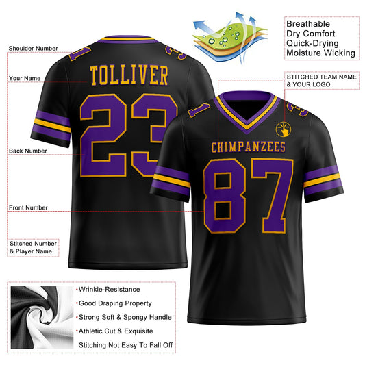 Custom Black Purple-Gold Mesh Authentic Football Jersey - Sky-Custom