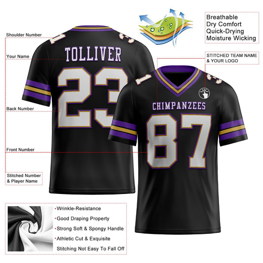 Custom Black White Old Gold-Purple Mesh Authentic Football Jersey - Sky-Custom