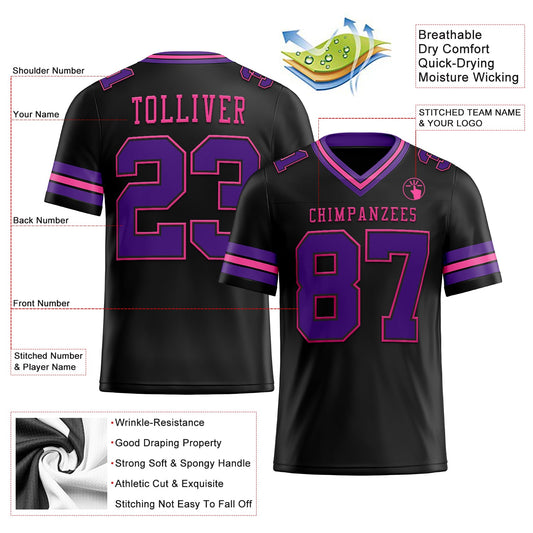 Custom Black Purple-Pink Mesh Authentic Football Jersey - Sky-Custom