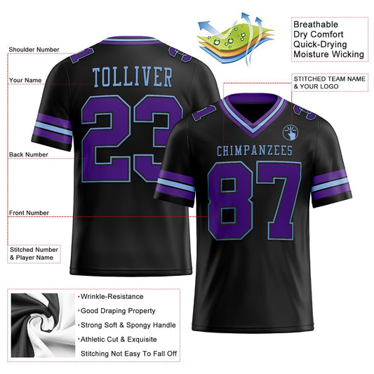 Custom Black Purple-Light Blue Mesh Authentic Football Jersey - Sky-Custom