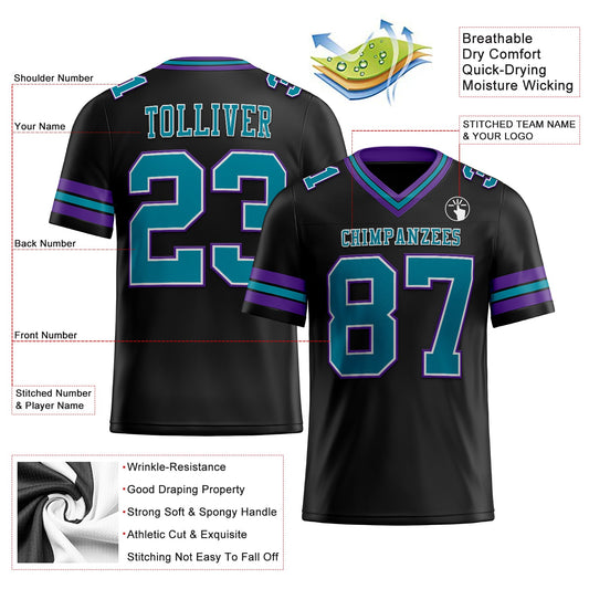 Custom Black Teal-Purple Mesh Authentic Football Jersey - Sky-Custom