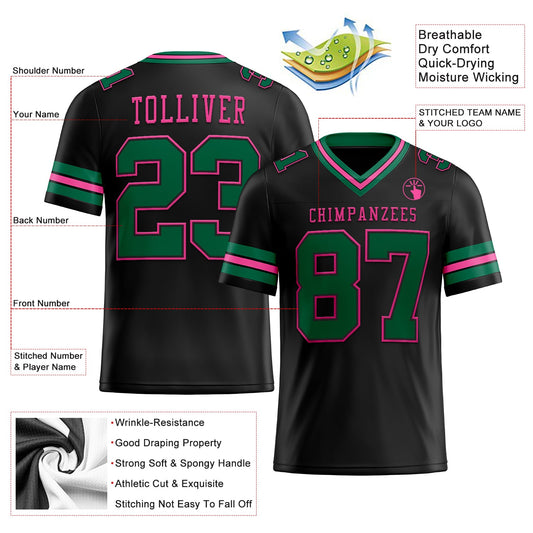 Custom Black Kelly Green-Pink Mesh Authentic Football Jersey - Sky-Custom