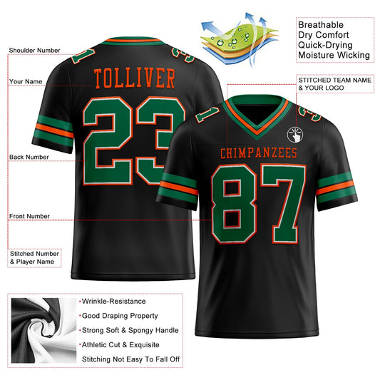Custom Black Kelly Green-Orange Mesh Authentic Football Jersey - Sky-Custom