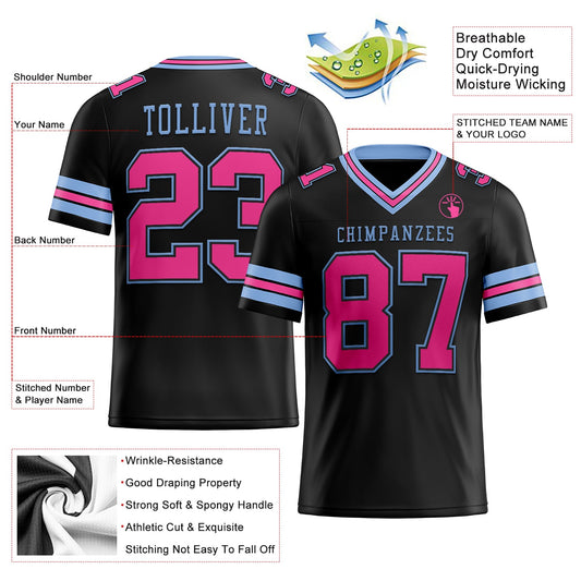Custom Black Pink-Light Blue Mesh Authentic Football Jersey - Sky-Custom