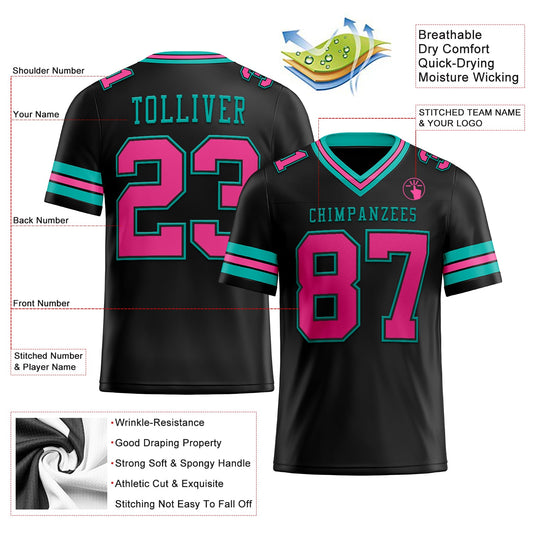 Custom Black Pink-Aqua Mesh Authentic Football Jersey - Sky-Custom
