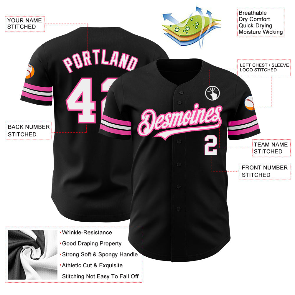 Custom Black White-Pink Authentic Baseball Jersey - Sky-Custom