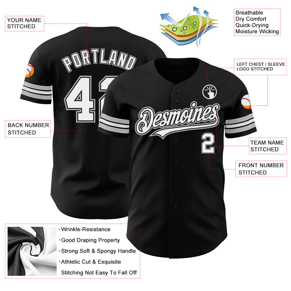 Custom Black White-Gray Authentic Baseball Jersey - Sky-Custom