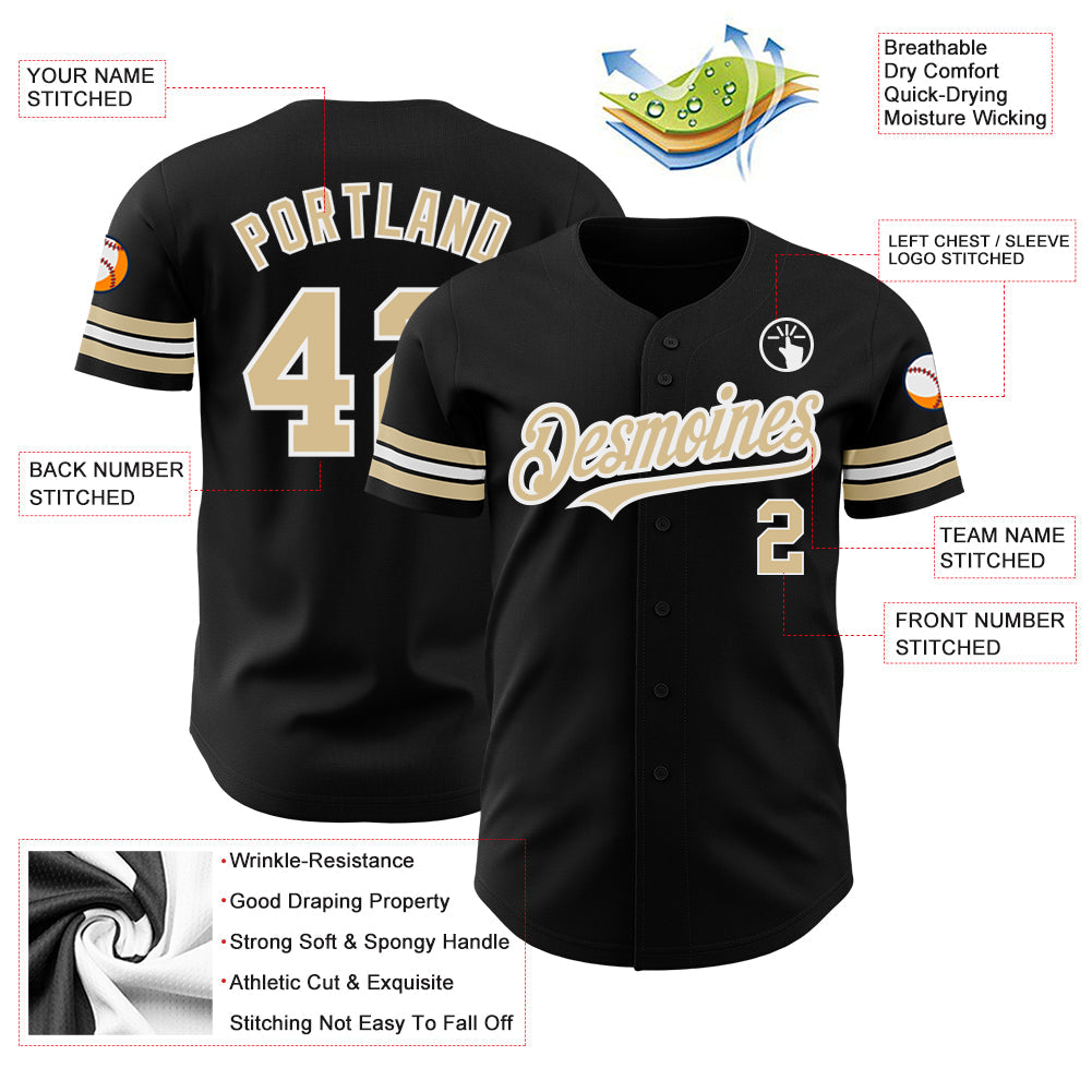 Custom Black Vegas Gold-White Authentic Baseball Jersey - Sky-Custom