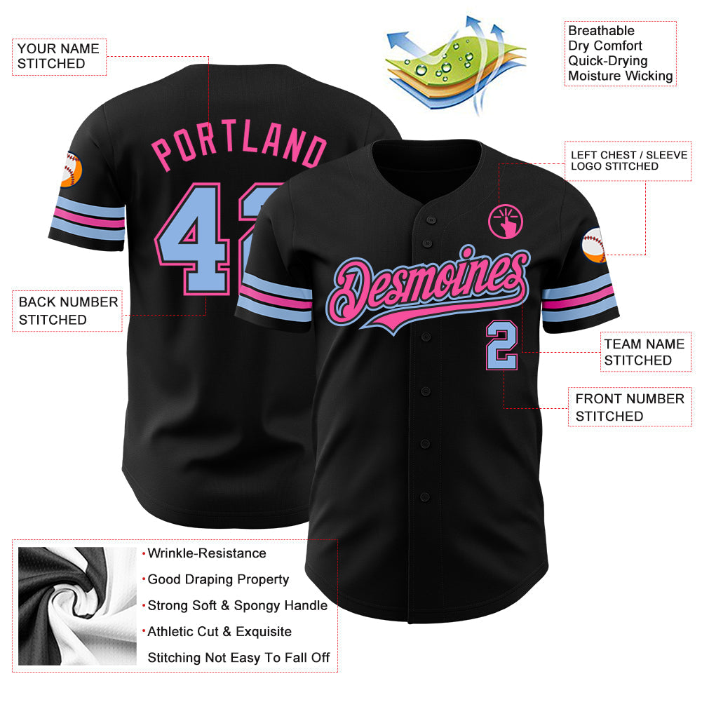 Custom Black Light Blue-Pink Authentic Baseball Jersey - Sky-Custom