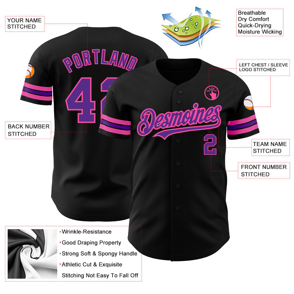 Custom Black Purple-Pink Authentic Baseball Jersey - Sky-Custom