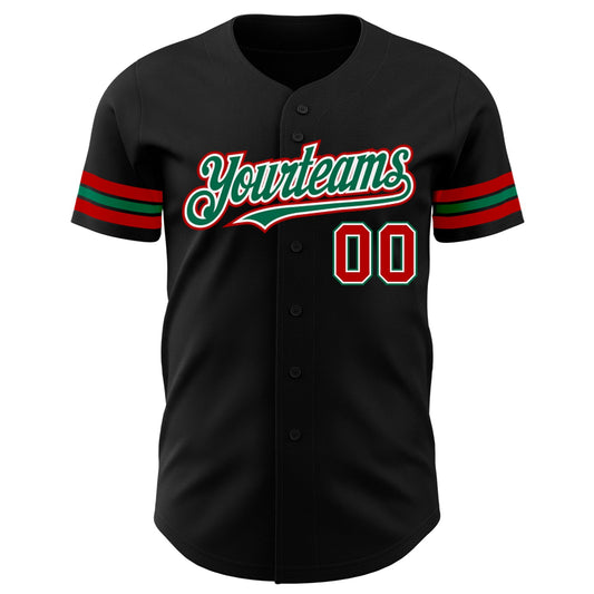 Custom Black Red-Kelly Green Authentic Baseball Jersey - Sky-Custom