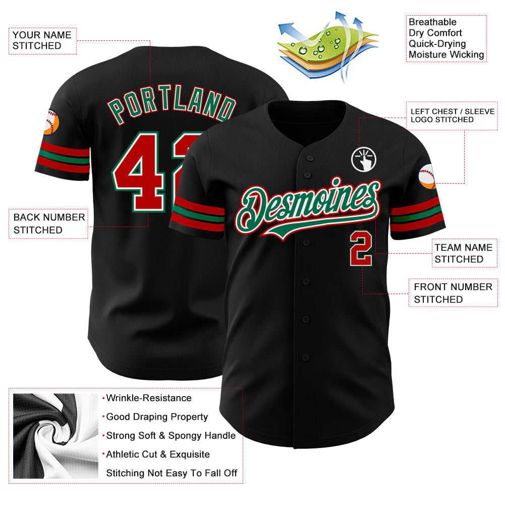 Custom Black Red-Kelly Green Authentic Baseball Jersey - Sky-Custom
