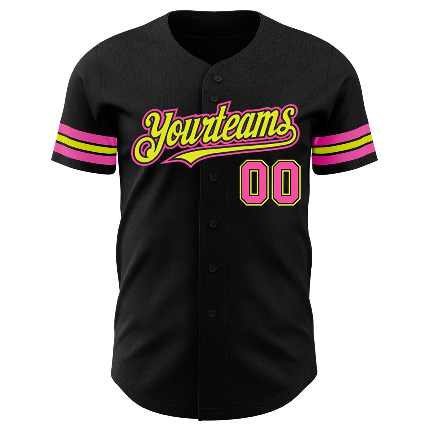 Custom Black Pink-Neon Yellow Authentic Baseball Jersey - Sky-Custom