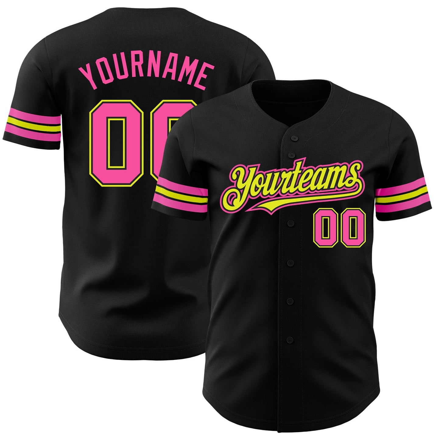 Custom Black Pink-Neon Yellow Authentic Baseball Jersey - Sky-Custom