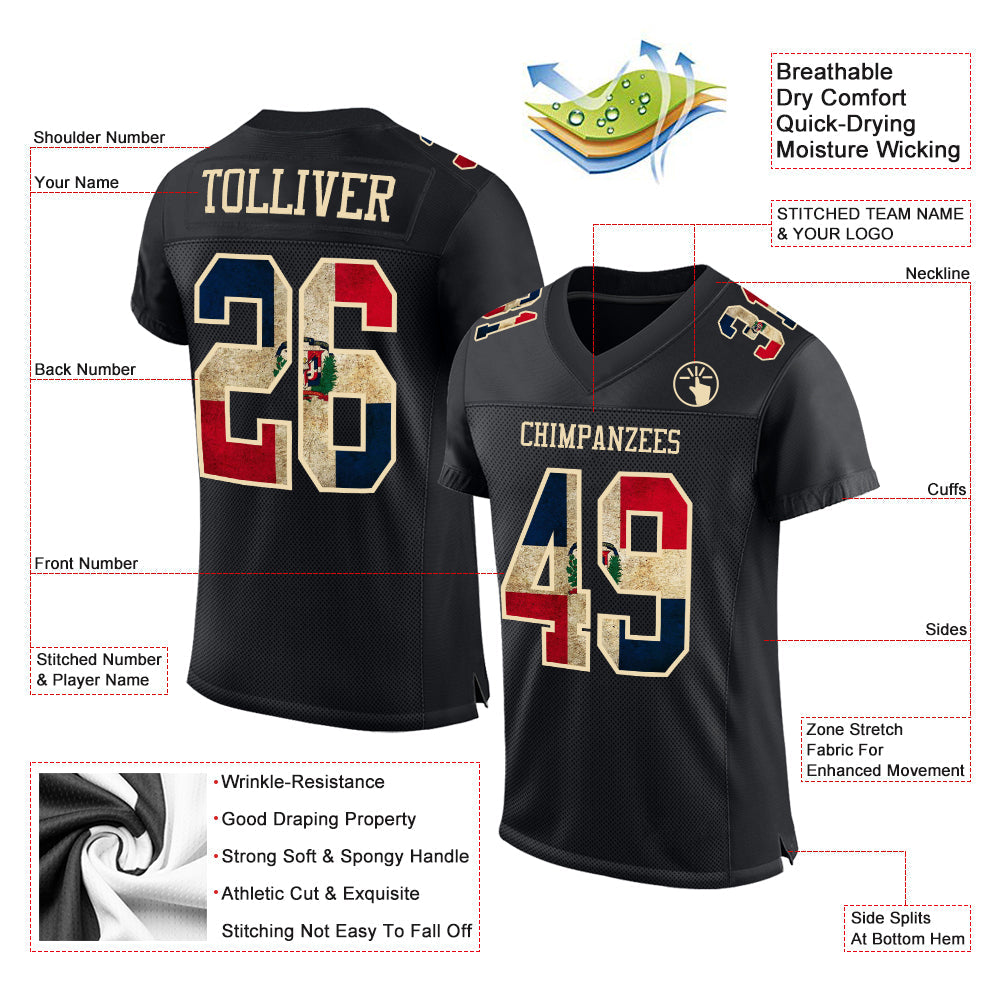 Custom Black Vintage Dominican Republic Flag-City Cream Mesh Authentic Football Jersey - Sky-Custom