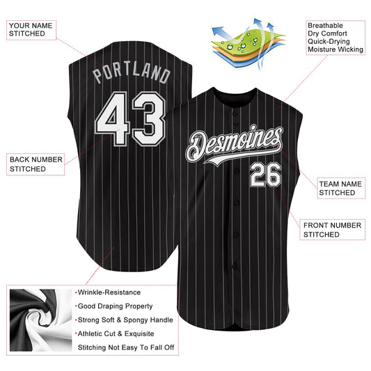 Custom Black White Pinstripe Gray Authentic Sleeveless Baseball Jersey - Sky-Custom
