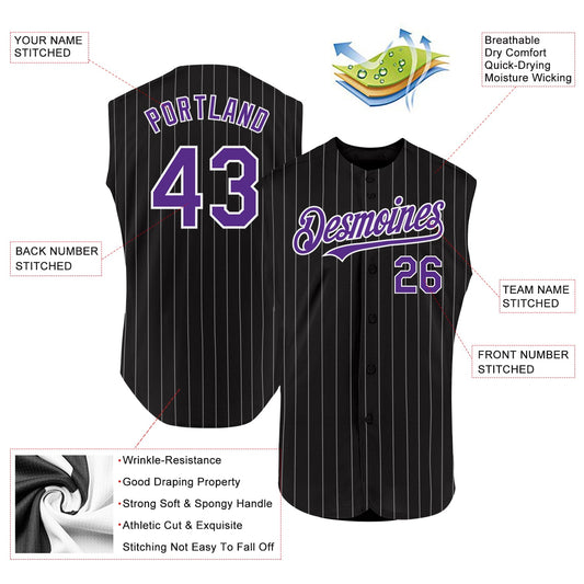 Custom Black White Pinstripe Purple Authentic Sleeveless Baseball Jersey - Sky-Custom