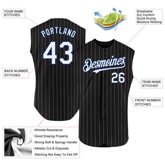 Custom Black White Pinstripe Royal Authentic Sleeveless Baseball Jersey - Sky-Custom