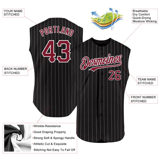 Custom Black White Pinstripe Crimson Authentic Sleeveless Baseball Jersey - Sky-Custom
