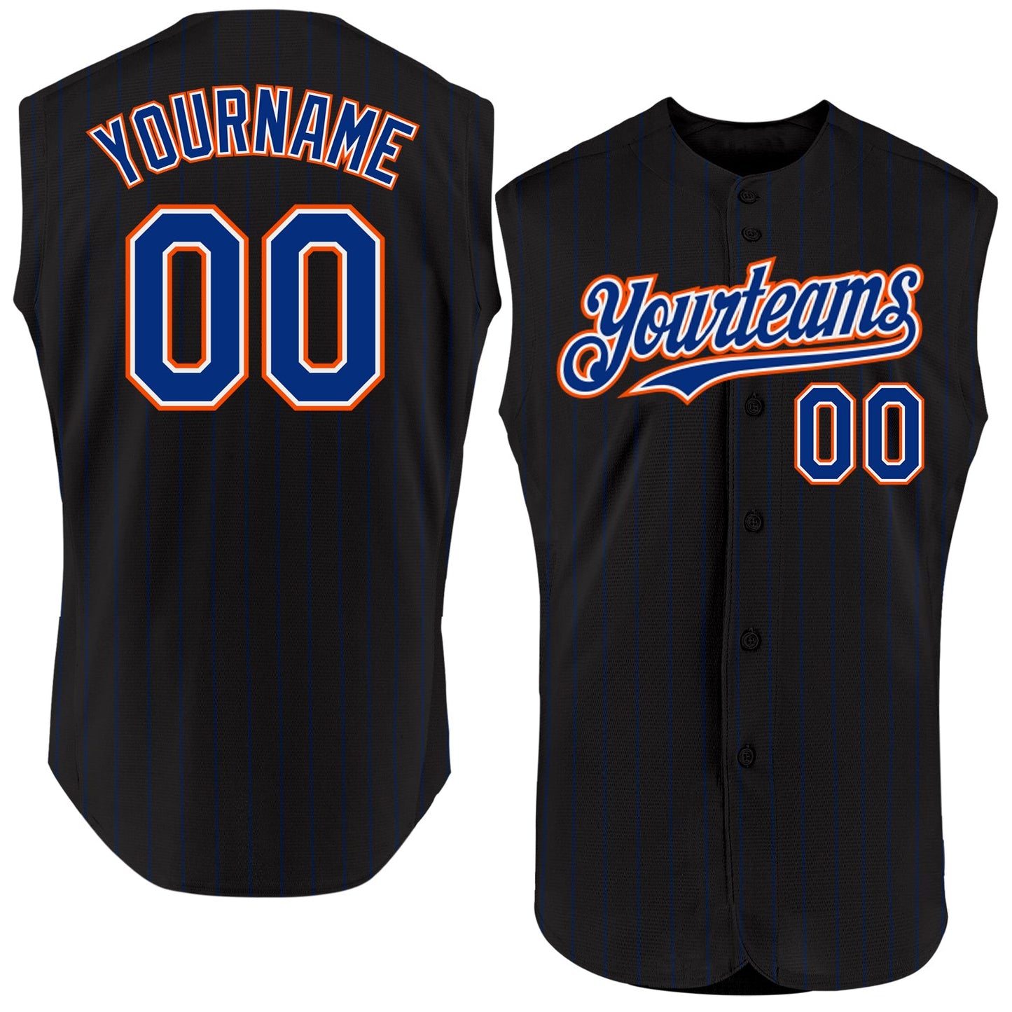 Custom Black Royal Pinstripe White-Orange Authentic Sleeveless Baseball Jersey - Sky-Custom