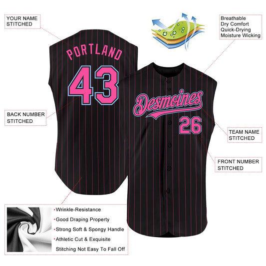 Custom Black Pink Pinstripe Light Blue Authentic Sleeveless Baseball Jersey - Sky-Custom
