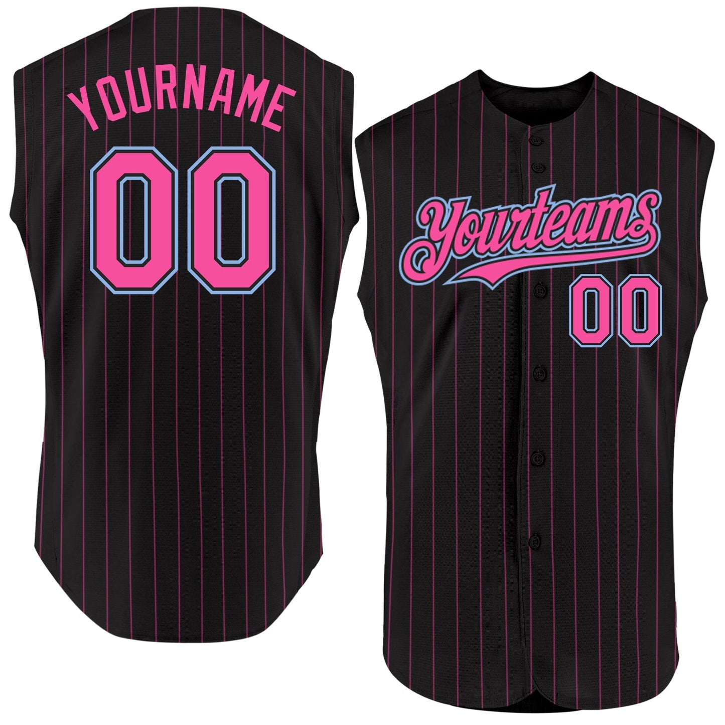 Custom Black Pink Pinstripe Light Blue Authentic Sleeveless Baseball Jersey - Sky-Custom