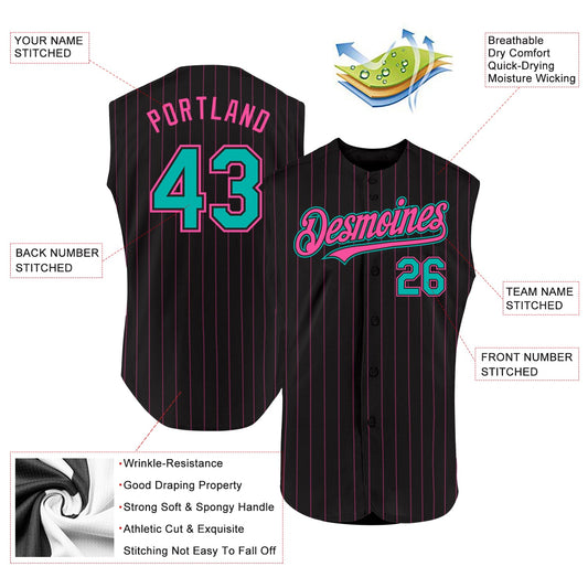 Custom Black Pink Pinstripe Aqua Authentic Sleeveless Baseball Jersey - Sky-Custom