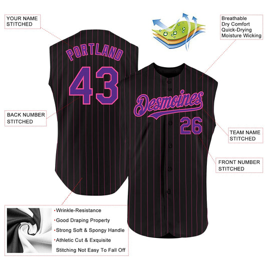 Custom Black Pink Pinstripe Purple Authentic Sleeveless Baseball Jersey - Sky-Custom