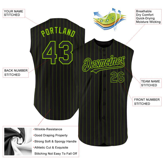 Custom Black Neon Green Pinstripe Neon Green Authentic Sleeveless Baseball Jersey - Sky-Custom