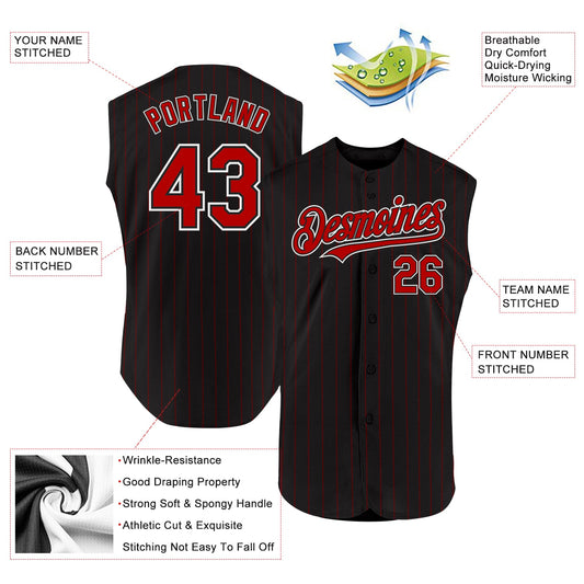 Custom Black Red Pinstripe White Authentic Sleeveless Baseball Jersey - Sky-Custom