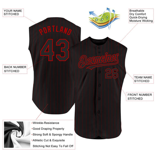 Custom Black Red Pinstripe Red Authentic Sleeveless Baseball Jersey - Sky-Custom