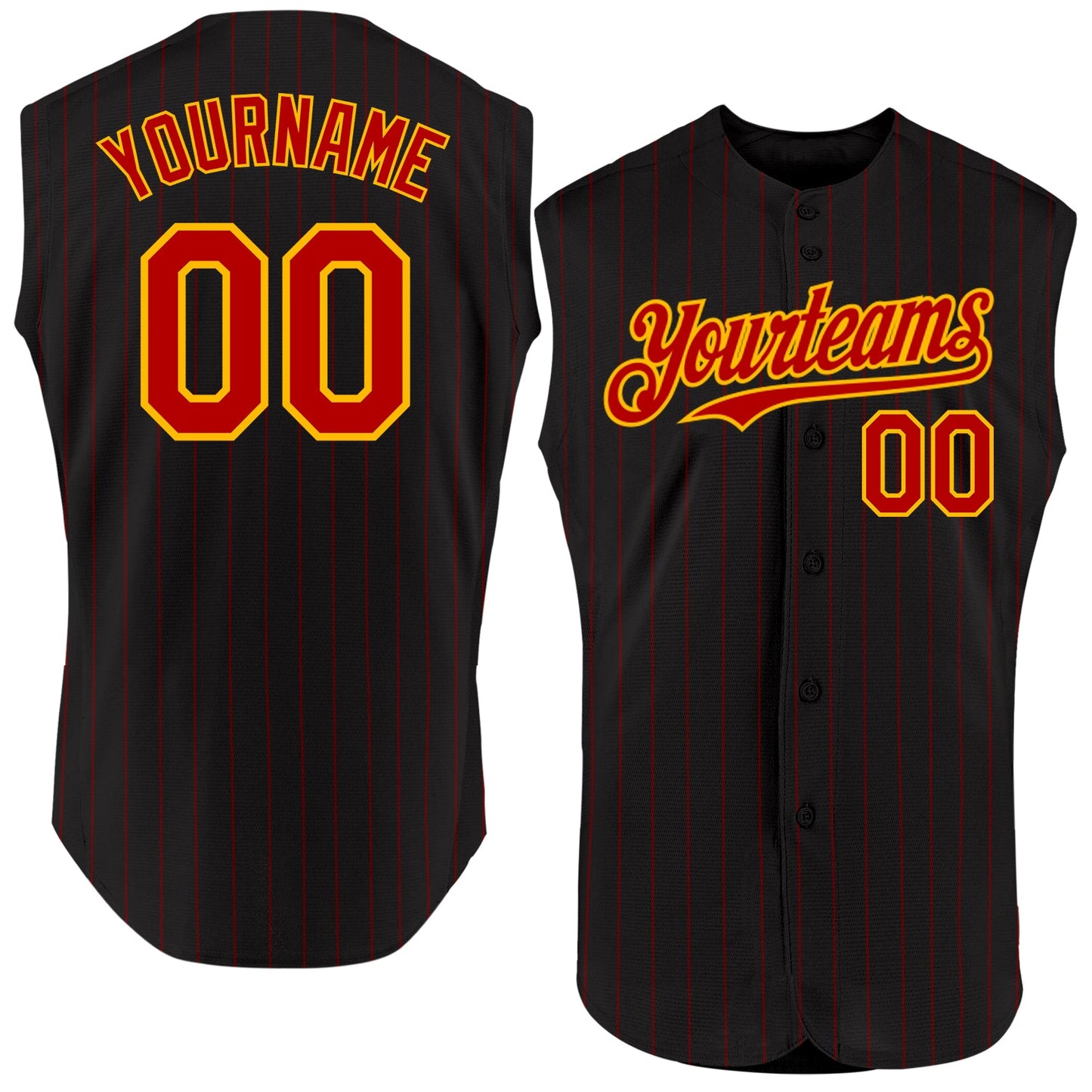 Custom Black Red Pinstripe Gold Authentic Sleeveless Baseball Jersey - Sky-Custom