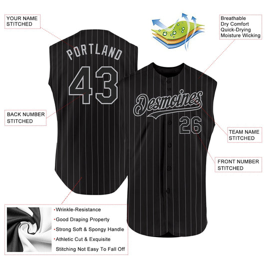 Custom Black Gray Pinstripe Gray Authentic Sleeveless Baseball Jersey - Sky-Custom