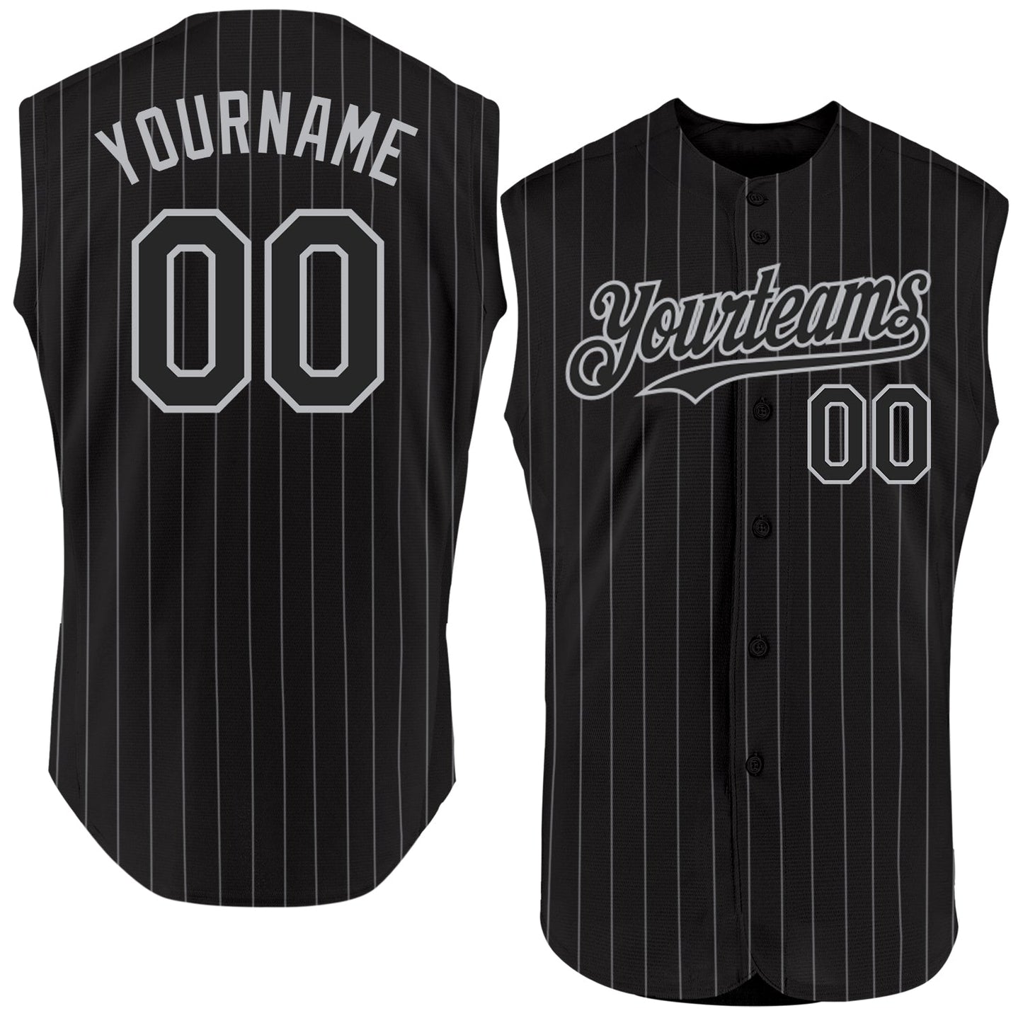 Custom Black Gray Pinstripe Gray Authentic Sleeveless Baseball Jersey - Sky-Custom