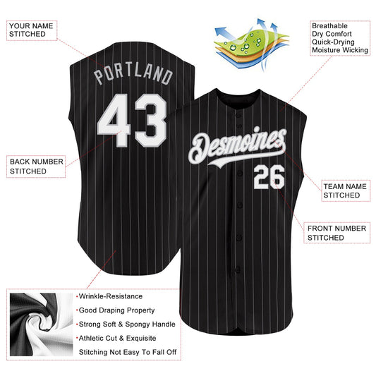 Custom Black Gray Pinstripe White Authentic Sleeveless Baseball Jersey - Sky-Custom