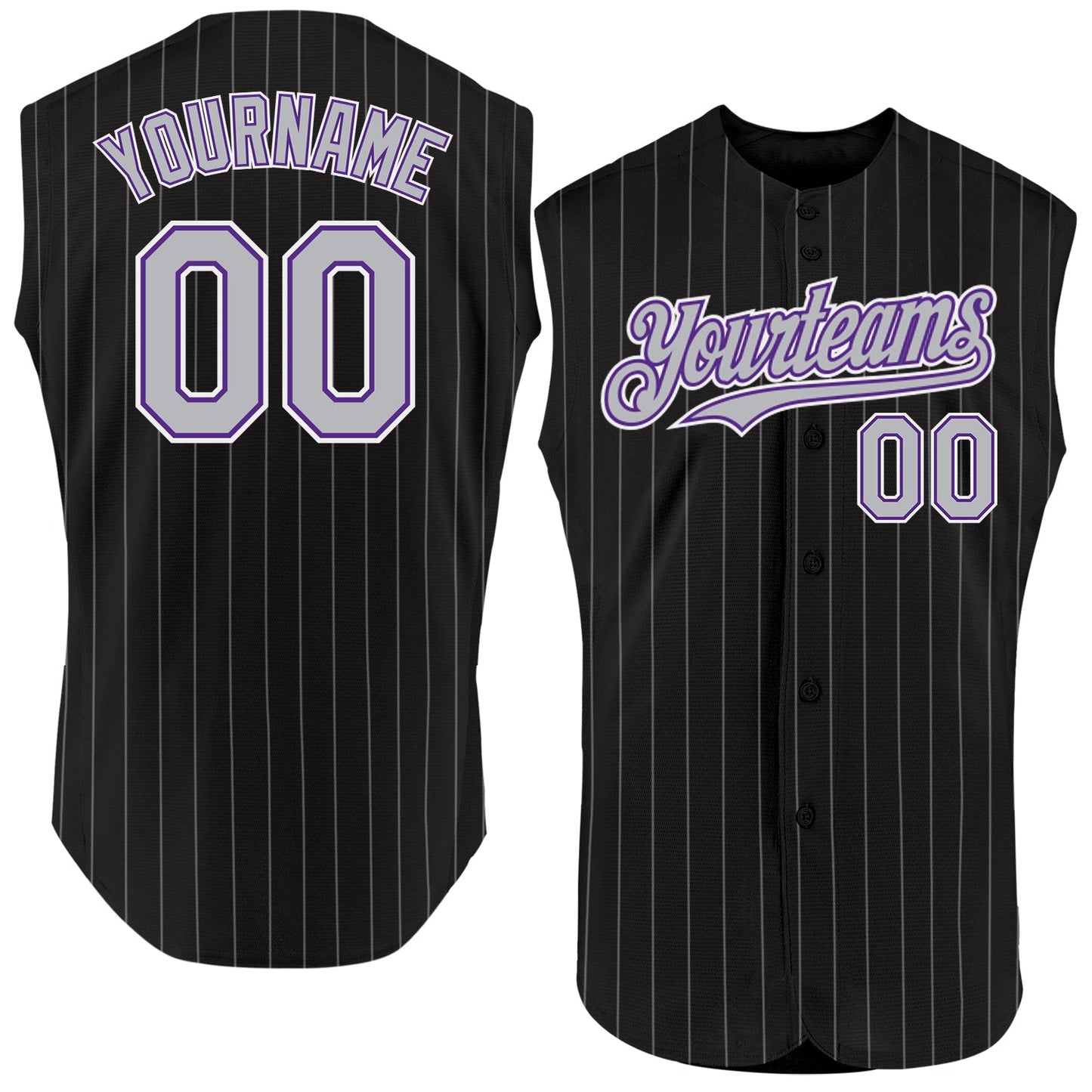 Custom Black Gray Pinstripe Purple-White Authentic Sleeveless Baseball Jersey - Sky-Custom