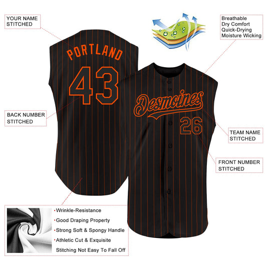 Custom Black Orange Pinstripe Orange Authentic Sleeveless Baseball Jersey - Sky-Custom
