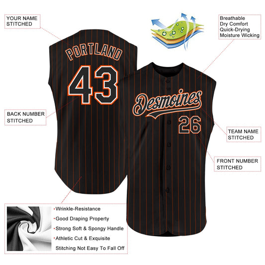 Custom Black Orange Pinstripe White Authentic Sleeveless Baseball Jersey - Sky-Custom