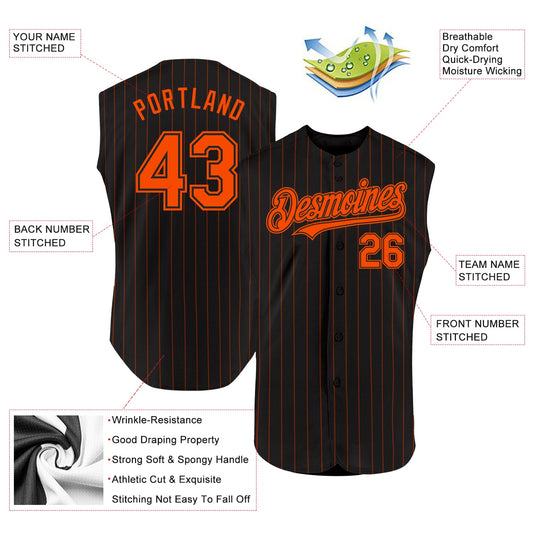 Custom Black Orange Pinstripe Orange Authentic Sleeveless Baseball Jersey - Sky-Custom