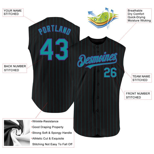 Custom Black Teal Pinstripe Purple Authentic Sleeveless Baseball Jersey - Sky-Custom