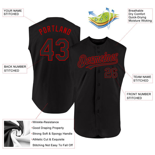Custom Black Red Authentic Sleeveless Baseball Jersey - Sky-Custom