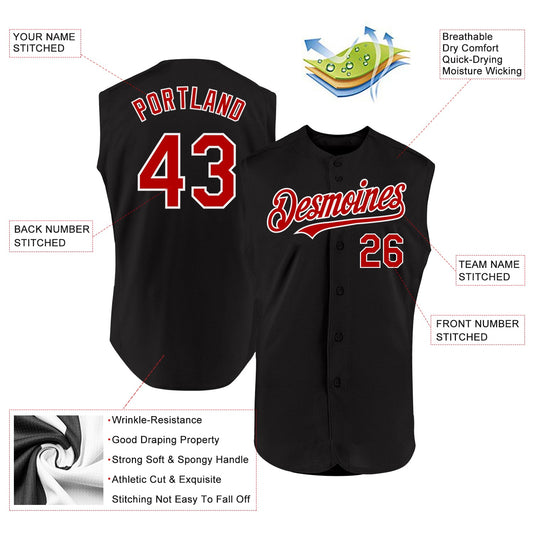 Custom Black Red-White Authentic Sleeveless Baseball Jersey - Sky-Custom