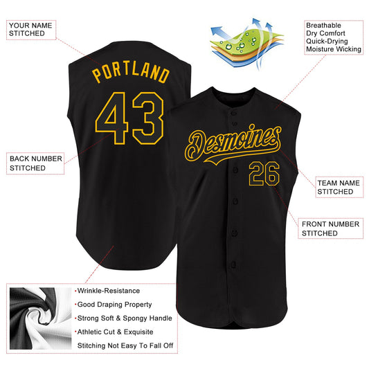 Custom Black Gold Authentic Sleeveless Baseball Jersey - Sky-Custom