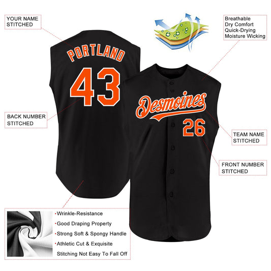 Custom Black Orange-White Authentic Sleeveless Baseball Jersey - Sky-Custom