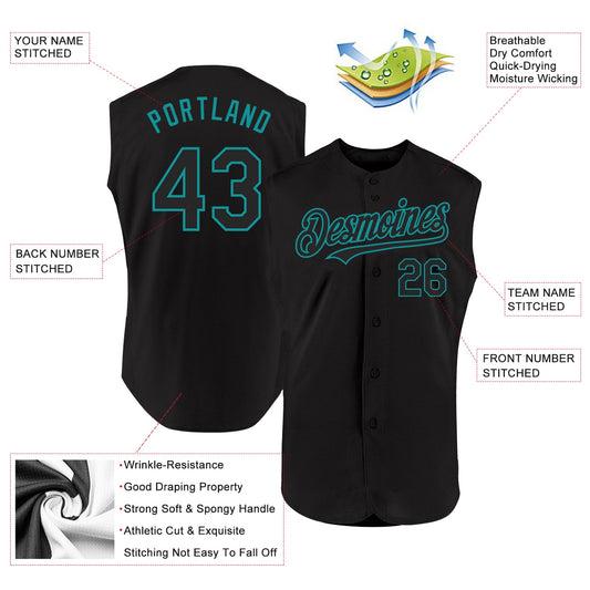 Custom Black Teal Authentic Sleeveless Baseball Jersey - Sky-Custom