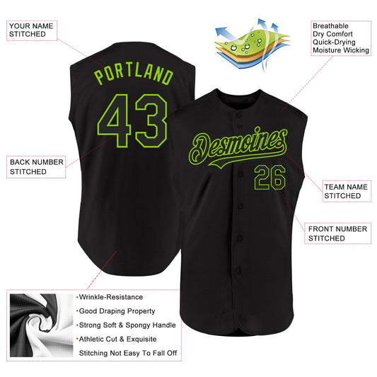 Custom Black Neon Green Authentic Sleeveless Baseball Jersey - Sky-Custom