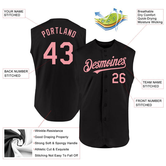 Custom Black Medium Pink Authentic Sleeveless Baseball Jersey - Sky-Custom