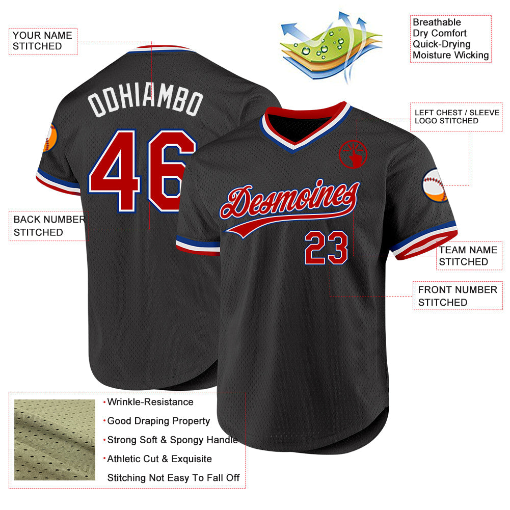Custom Black Red-Royal Authentic Throwback Baseball Jersey - Sky-Custom