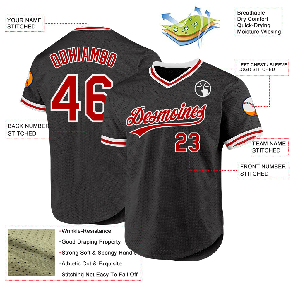 Custom Black Red-White Authentic Throwback Baseball Jersey - Sky-Custom