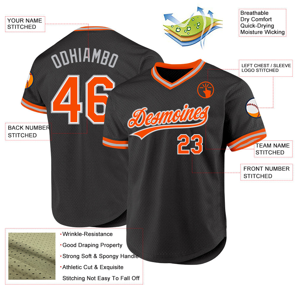 Custom Black Orange-Gray Authentic Throwback Baseball Jersey - Sky-Custom